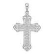 De-Ani Sterling Silver Rhodium-Plated Polished Filigree Fleur de Lis Cross Pendant