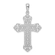 De-Ani Sterling Silver Rhodium-Plated Polished Filigree Fleur de Lis Cross Pendant