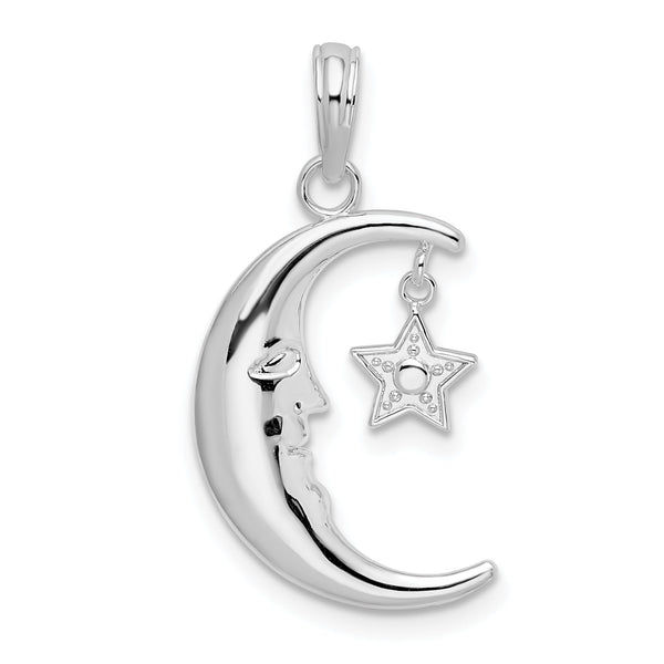 De-Ani Sterling Silver Moveable Polished Crescent Moon with Star Pendant
