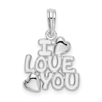 De-Ani Sterling Silver Rhodium-plated Polished I LOVE YOU with Hearts Pendant
