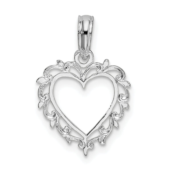 De-Ani Sterling Silver Rhodium-plated Polished Lacey Edge Open Heart Pendant
