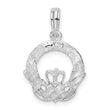 De-Ani Sterling Silver Rhodium-Plated Polished and Textured Claddagh Circle Pendant