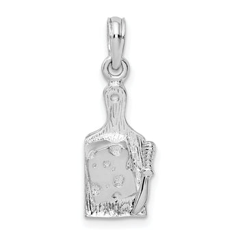 De-Ani Sterling Silver Rhodium-Plated Polished Cheese Board with Knife Pendant