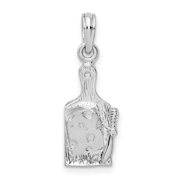 De-Ani Sterling Silver Rhodium-Plated Polished Cheese Board with Knife Pendant