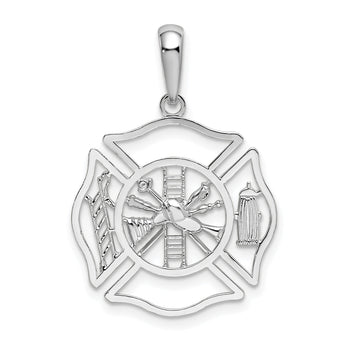De-Ani Sterling Silver Polished Cut-Out Fireman Shield Pendant