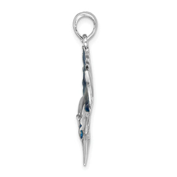 De-Ani Sterling Silver Rhodium-Plated Polished Enameled Sailfish Pendant