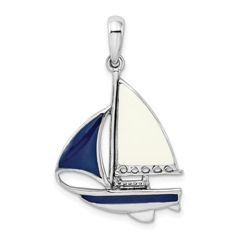 De-Ani Sterling Silver Rhodium-Plated Polished Enameled Sailboat Pendant