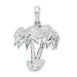 De-Ani Sterling Silver Rhodium-Plated Polished Enameled Palm Trees Pendant