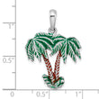 De-Ani Sterling Silver Rhodium-Plated Polished Enameled Palm Trees Pendant