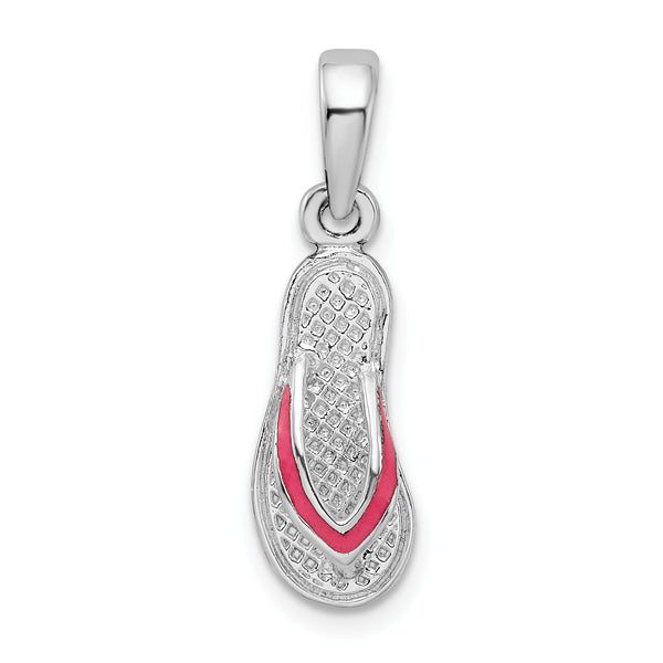 De-Ani Sterling Silver Rhodium-Plated Enameled Pink Flip-flop Pendant
