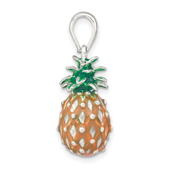De-Ani Sterling Silver Rhodium-Plated Polished 3D Enameled Pineapple Pendant