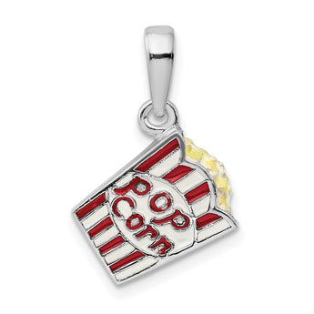 De-Ani Sterling Silver Rhodium-Plated 3D Enameled Bag of Popcorn Pendant