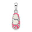 De-Ani Sterling Silver Rhodium-Plated 3D Pink Enameled Baby Shoe Pendant