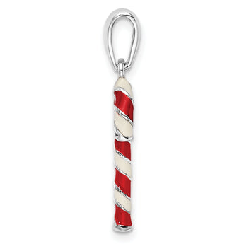De-Ani Sterling Silver Rhodium-Plated 3D Enameled Candy Cane Pendant