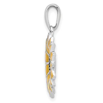 De-Ani Sterling Silver Rhodium-Plated Polished Enameled Sunflower Pendant