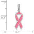 De-Ani Sterling Silver Rhodium-Plated Polished Enameled Pink Ribbon Pendant