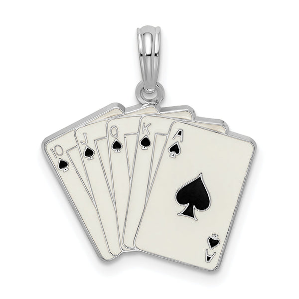 De-Ani Sterling Silver Rhodium-Plated Enameled Cards Royal Flush Pendant