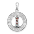 De-Ani Sterling Silver Polished Enameled Hilton Head with Lighthouse Pendant
