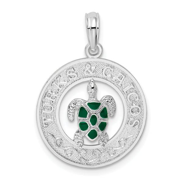 De-Ani Sterling Silver Rhodium-Plated Enameled Turks and Caicos with Turtle Pendant