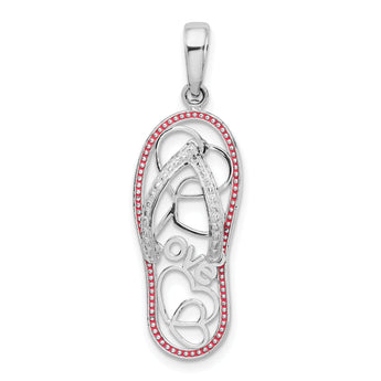 De-Ani Sterling Silver Rhodium-Plated Enameled LOVE Flip-flop Pendant