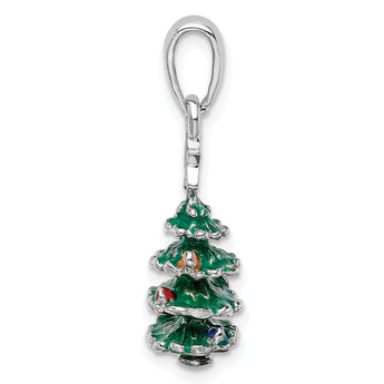 De-Ani Sterling Silver Rhodium-Plated 3D Enameled Christmas Tree Pendant