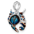 De-Ani Sterling Silver Rhodium-Plated Polished Enameled Blue Stone Crab Pendant