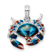 De-Ani Sterling Silver Rhodium-Plated Polished Enameled Blue Stone Crab Pendant