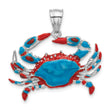 De-Ani Sterling Silver Rhodium-Plated Polished Enameled Blue Crab Pendant