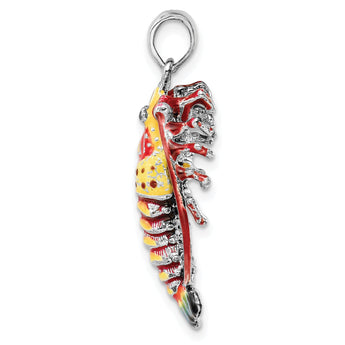 De-Ani Sterling Silver Rhodium-Plated Polished Enameled Florida Lobster Pendant