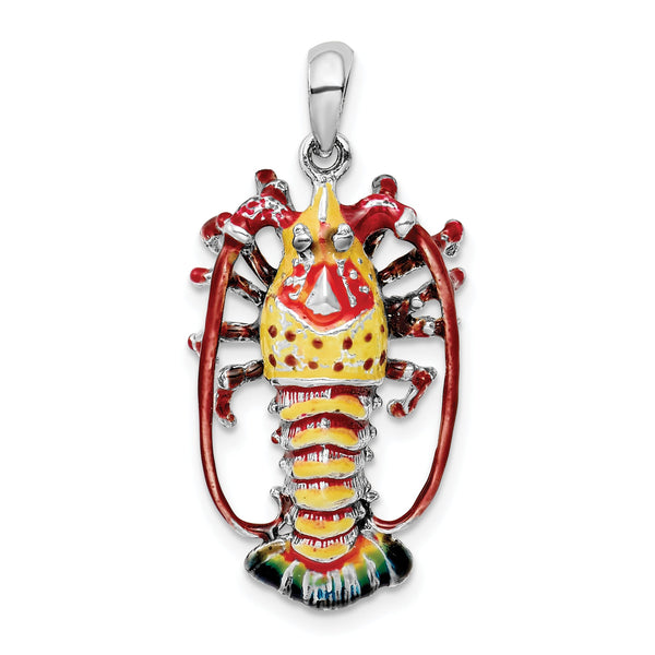 De-Ani Sterling Silver Rhodium-Plated Polished Enameled Florida Lobster Pendant