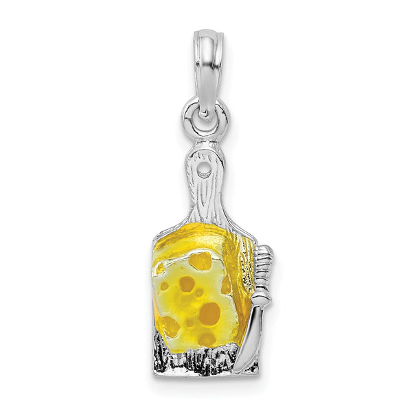 De-Ani Sterling Silver Rhodium-Plated Enameled Cheese Board with Knife Pendant