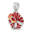 De-Ani Sterling Silver Rhodium-Plated Polished Enameled Red Hibiscus Pendant
