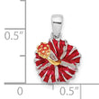 De-Ani Sterling Silver Rhodium-Plated Polished Enameled Red Hibiscus Pendant