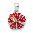 De-Ani Sterling Silver Rhodium-Plated Polished Enameled Red Hibiscus Pendant