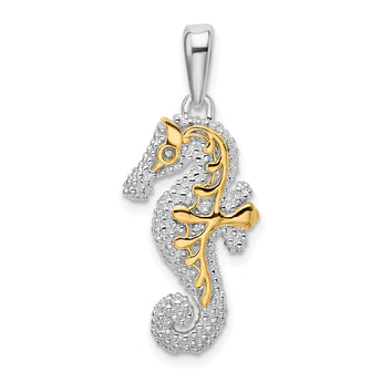 De-Ani Sterling Silver Rhodium-Plated 3D Seahorse with 14k Accent Pendant