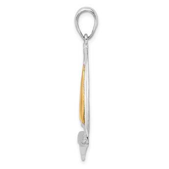 De-Ani Sterling Silver Rhodium-Plated Polished Sailboat with 14k Sail Pendant