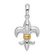 De-Ani Sterling Silver Rhodium-Plated Polished Fleur de Lis with 14k Accent Pendant