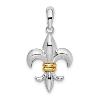 De-Ani Sterling Silver Rhodium-Plated Polished Fleur de Lis with 14k Accent Pendant