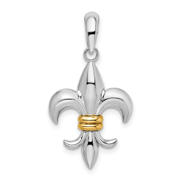 De-Ani Sterling Silver Rhodium-Plated Polished Fleur de Lis with 14k Accent Pendant