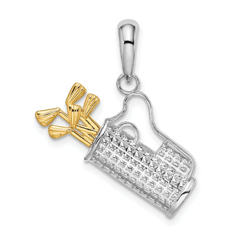 De-Ani Sterling Silver Rhodium-Plated Polished Golf Bag with 14k Clubs Pendant