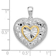 De-Ani Sterling Silver Rhodium-plated Polished Heart with 14k Accent Pendant