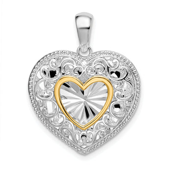 De-Ani Sterling Silver Rhodium-plated Polished Heart with 14k Accent Pendant