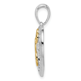 De-Ani Sterling Silver Rhodium-plated Fancy Heart with 14k Accents Pendant