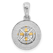 De-Ani Sterling Silver Rhodium-Plated Polished Mini Compass with 14k Needle Pendant