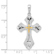 De-Ani Sterling Silver Rhodium-Plated Diamond-Cut Budded Cross with 14k Accent Pendant