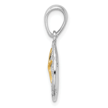 De-Ani Sterling Silver Rhodium-Plated Textured Sand Dollar with 14k Starfish Pendant