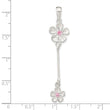 Sterling Silver Brush & Polished Pink CZ Flower Dangle Pendant