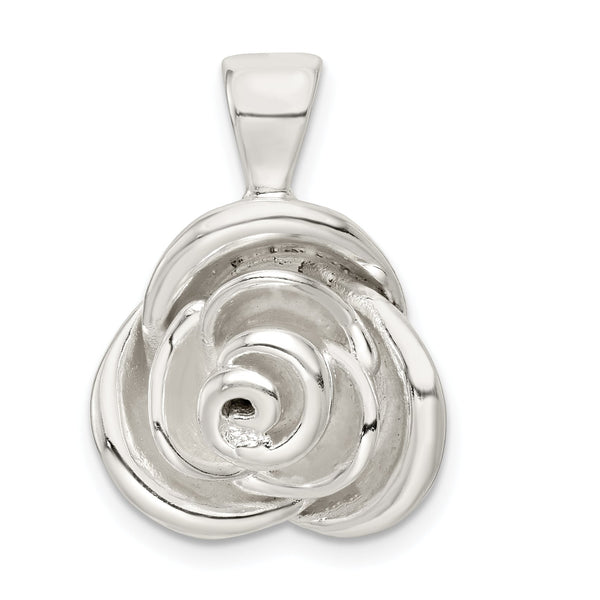 Sterling Silver Polished Hollow Rose Pendant