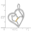 Sterling Silver Rhodium-plated Gold-tone CZ Cat in Heart Pendant