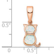 Sterling Silver Rhodium-plated Rose-tone White Created Opal Cat Pendant